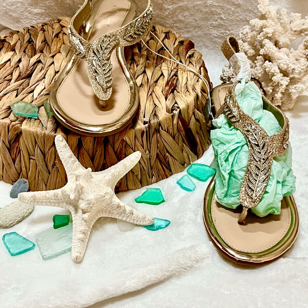 NWOT Andiamo Gold Glitter and Rhinestone Sandals